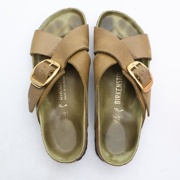 Birkenstock Siena Big Buckle Olive Green Leather Women's Size EU 37 US 6 Sandals - Picture 1 of 9
